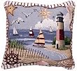 "Coastal Memories" Beach Sailboat Lighthouse Accent Throw Pillow 17" x 17"