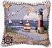 "Coastal Memories" Beach Sailboat Lighthouse Accent Throw Pillow 17" x 17"