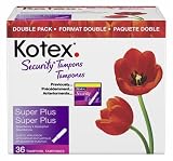 Kotex Security Tampons with Plastic Applicator, Super Plus Absorbency, Double Pack, Case of Six-36 Counts (216 Tampons)