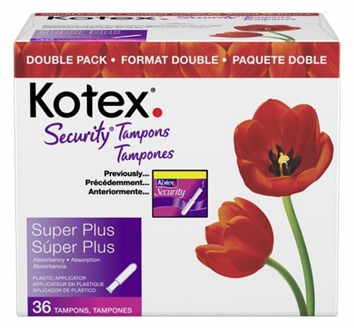 Kotex Security Tampons with Plastic Applicator, Super Plus Absorbency, Double Pack, Case of Six-36 Counts (216 Tampons)