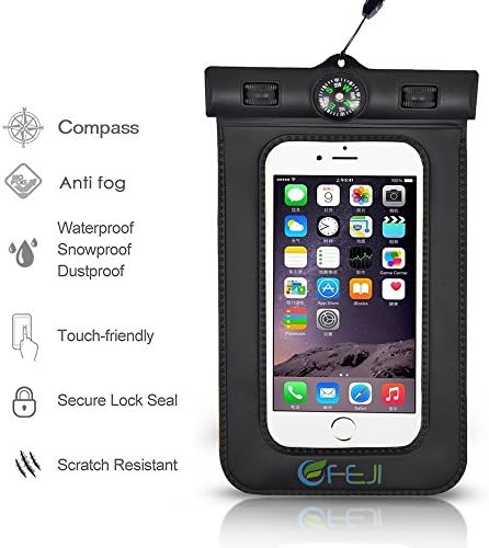 Survival Gear Bag for Your Kit - Universal Waterproof Cell Phone Case Is the Best Dual Dry Sack Perfect for Kids, Camping, Hiking, Wilderness, Earthquake, Boating, Fishing, Kayak, Swimming, Floods. Feji Offers the Ultimate Protection for Cell Phones, Identification, Money, Credit Cards, First Aid Supplies. Ipx8 Certified Waterproof up to 65 Ft, Anti-fog, Floating Device Includes Bonus Compass Lanyard and Armband. Easy Touch Screen Allows Calls, Texts, Photos, and Videos. Moneyback Guarantee!
