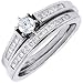 14kt White Gold Round Brilliant Natural Diamond Solitaire with Accents Bridal Engagement Wedding Rin