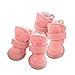 4Pcs Lovely Warm Adjustable Pet Dog Puppy Winter Cotton Anti-slip Snow Cozy Shoes Boots (Pink, Medium)