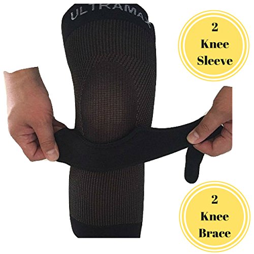Knee Brace Knee Sleeve (Large, Copper) Includes 2 Knee Sleeves and 2 Knee Straps