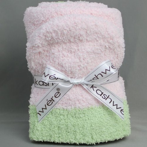 カシウェア【KASHWERE】 BABY BLANKET with CAP ベビーブランケットキャップ付き PINK with GREEN ピンク