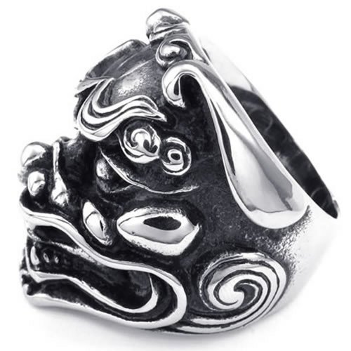 KONOV Mens Stainless Steel Ring, Heavy Large Gothic Lion, Black Silver