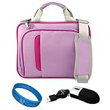 Silver / Magenta Executive Carrying Case with Removable Shoulder Strap for Apple MacBook Pro MC721LL / A 15.4-Inch Laptop + Naztech USB Mini Mouse with Retractable Cord for Laptop and Desktop + SumacLife TM Wisdom Courage Wristband