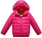 (コ-ランド) Co-land ふわふわ 子供服 ダウンジャケット キッズ アウター 女の子中綿ジャンパー フード付きコート 無地純色 ガールズ 女児 あったか 冬防寒 ローズ 120