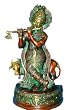 Krishna Statue Playing Flute with Cow Altar Murti Brass Idol 13"