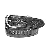 Black Western Rodeo Top Grain Genuine Leather Belt Tooled, Oil Tanned 