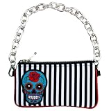 Moodswings Inc. Day of the Dead Sugar Skull Jailhouse Stripe Clutch Purse w/Chain