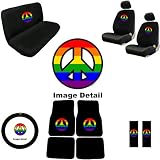51nKqIlJqzL. SL160  Rainbow Peace Sign Symbol Multicolor Logo Car Truck SUV Auto Accessories Front & Rear Floor Mats Universal fit Bucket Seat Covers Bench Steering Wheel Cover & Shoulder Belt Pads Interior Combo Kit Gift Set   15PC