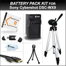 Clearmax® Replacement Sony NP-BN1 Extended Rechargeable Battery Kit For Sony Cybershot DSC-TX10 DSC-TX5 DSC-TX7 DSC-TX9 DSC-T99 DSC-W330 DSC-WX5 DSC-W310 DSC-W350 DSC-W330 W510 W530 W570 WX9 T110 Digital Camera Includes 50 Tripod + Sony Compatible NP-BN1 Battery + Mini Rapid Charger + Mini HDMI + U