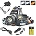 Boruit Super Bright Adjustable LED Headlamp Rechargeable 3 Modes Include Yellow Light for Camping, Running,Hiking, Reading, Cycling,with 2*18650 Rechargeable Batteries+AC Charger+Car Charger+USB Cable
