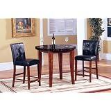 3 Pc Dark Marble Top Counter Height Bar Set , Table with 2 Stools
