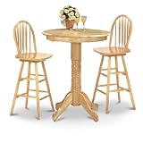 IMAGE OF Natural Wood Bar Pub Table w/ 2 Wood Barstools