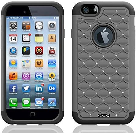 CocoZ®iPhone 6 Plus 5.5 NEW Case Combo Hybrid Case Glitter Bling Diamond Dual Layer Pc Silicone Protective Case 1 Diamond Anti Dust Plug Stopper(random Color) Advanced Shock Absorption Protection [ for iPhone 6 Plus 5.5 ] (Silver with Black Diamond)
