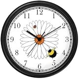 Product details for Bee & Ladybug or Lady Bug on Daisy Flower - Bee or Bumblebee - JP Wall Clock by WatchBuddy Timepieces (Black Frame)