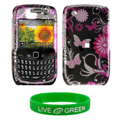 Pink Butterfly Design Snap On Hard Case for RIM BlackBerry Curve 8520 Phone, T-Mobile