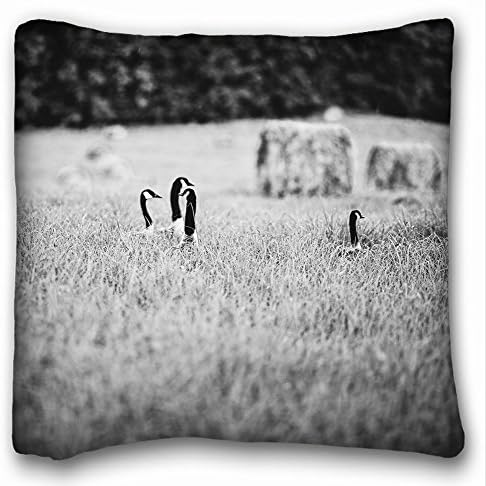 Custom Square Throw Pillow Case Animals ducks field - grass black and white 18"*18" Two Side
