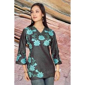 Black Designer jaquard silk kurti with stylish patchwork