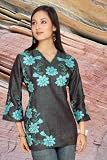 Black Designer jaquard silk kurti with stylish patchwork