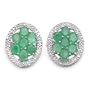 2.80 Carat Genuine Emerald Ovals Silver Round Rhodium Earrings
