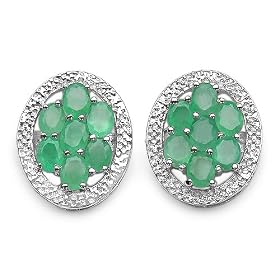 Buy 2.80 Carat Genuine Emerald Ovals Silver Round Rhodium Earrings by JewelzDirect
