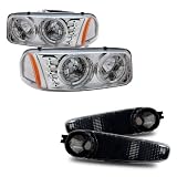 00-06 GMC Yukon Black LED Halo Headlights  w Amber + Bumper Light Combo by Luminx Lighting