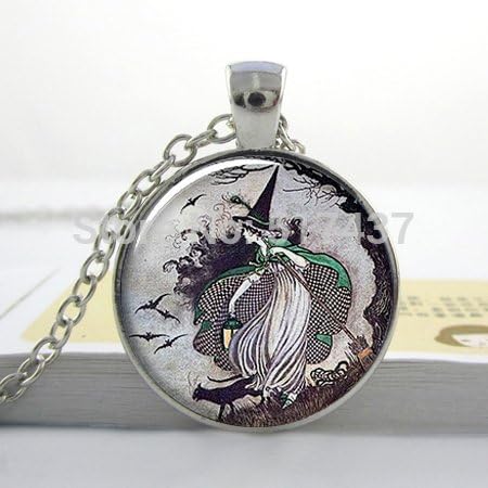 Pretty Lee 1 Pc Fairytale Witch Necklace Pendant Witch Jewelry Glass Dome Art Photo Necklace Halloween Jewelry
