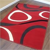 Retro Hoop Red Black Cream Home Designer Modern Discount Rug 4ft x 5ft 6''