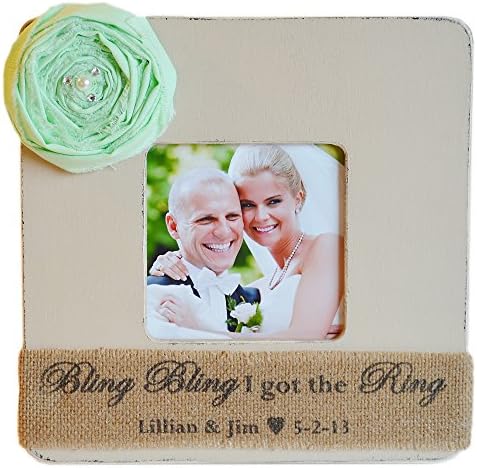 Personalized Engagement Picture Frame "Bling Bling I got the Ring" with Names and Date - Choose Size, Color & Embellishment