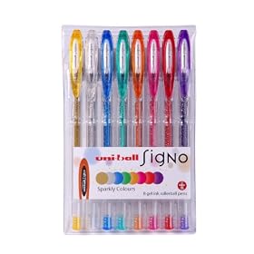 Uni-ball Signo Sparkling Gel Ink Rollerballs, Pack of 8 Pens, Assorted Colours