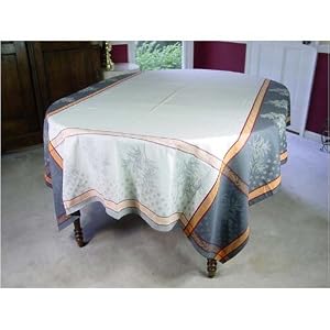 Olives Motif Grays Jacquard 100 by 65 inch French Tablecloth