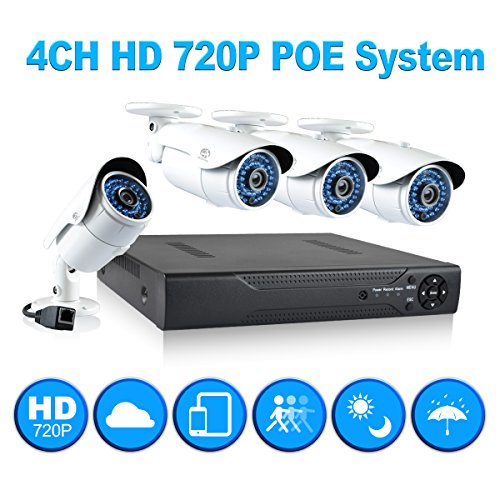 JOOAN 703NVR-4K 4CH NVR Kit 720P POE Camera System HD Security IP Camera System CCTV Monitor System Complete Surveillance Network Camera System Home Video Camera System