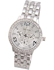 Mudder Geneva Rhinestone Alloy Luxury Ladies Wrist Watch - Silver