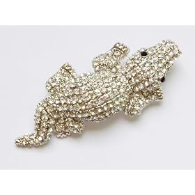 Clear Crystal Rhinestone Alligator Crocodile Brooch Pin
