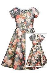 Girls Jeweled  Jacquard Floral Print Cap Sleeves Fit-and-Flare Metallic/Polyester  Dress With a Bow(s)
