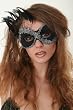 Persuassion Feathered Eye Mask Mardi Gras Black or Gold Color Face Mask Costume