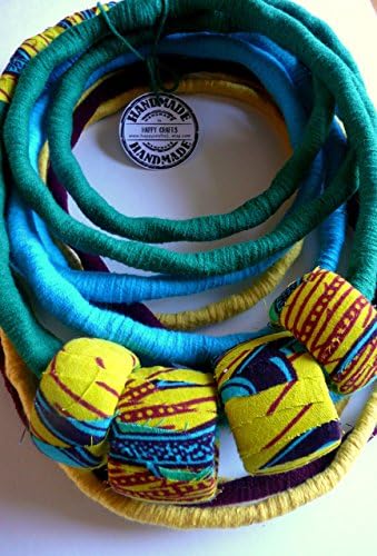 Unique/ Yarn Wrapped necklace/ African Style/ Tribal/ African Wax Print Fabric Wrapped/ Handmade Beads/ Street Style/ Spring