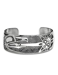 Sterling Silver Raven Sun Northwest Coast Native American Bracelet. Made in USA.