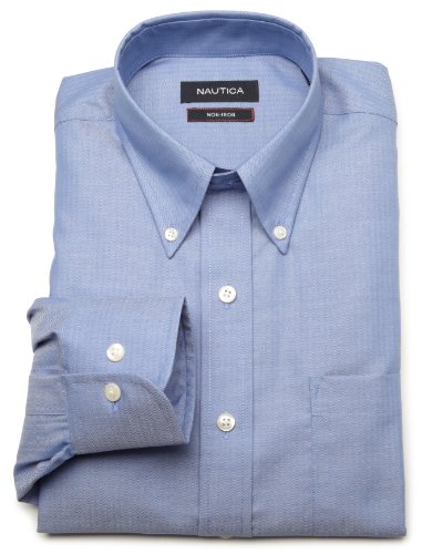  Nautica Men's Solid Herringbone Non Iron Dress Shirt