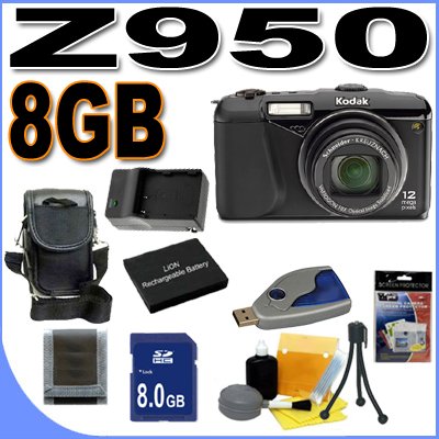 Kodak EasyShare Z950 12MP Digital Camera w 10x Optical IS Zoom (Black) 8GB BigVALUEInc Accessory Saver Bundle Kodak EasyShare Z950 12MP Digital Camera w 10x Optical IS Zoom (Black) 8GB BigVALUEInc Accessory Saver Bundle