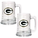 Green bay Packers NFL 2pc 15oz Glass Tankard Set- Primary Logo