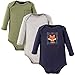 Hudson Baby Unisex Baby Cotton Long-sleeve Bodysuits, Fox 3-Pack, 6-9 Months