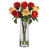 Roses w/ Glass Vase Silk Flower Arrangement