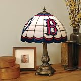 BOSTON RED SOX 20 Hand Cut Stained Glass TIFFANY TABLE LAMP with a Cast Metal Base