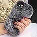 Fuzzy Green Limited Luxury Women Girly Case,Cute Bling Diamonds Bowknot Design Fluffy Soft Warm [Rex Rabbit Fur] Case Back Cover Apple iPhone 6 Plus/ 6S Plus 5.5 Inch - Gray