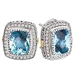 925 Silver, Blue Topaz & Diamond Petite Earrings with 18k Gold Accents (0.36ctw)