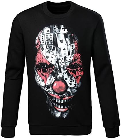 Fecland Men's Crewneck Crown Printed Slim Thicken Fleece Pullover T Shirt Black Asian S/US S(Chest:33.9")